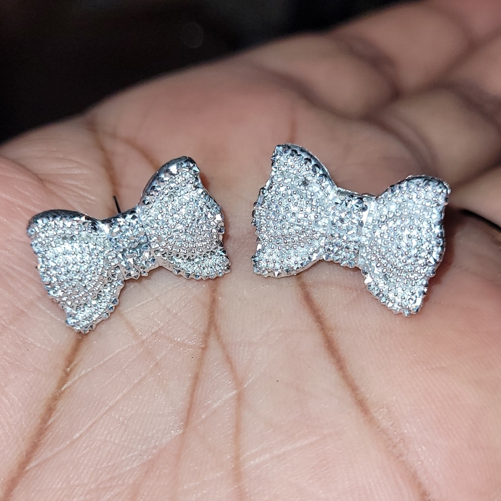 Jeweled bow stud earrings